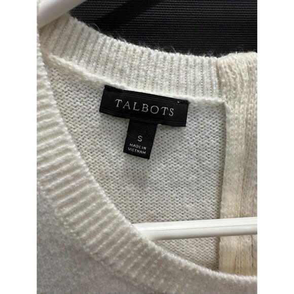 Talbots Sweater Ivory Gold Sparkle Fair Isle Small Snow Flake - Picture 2 of 8